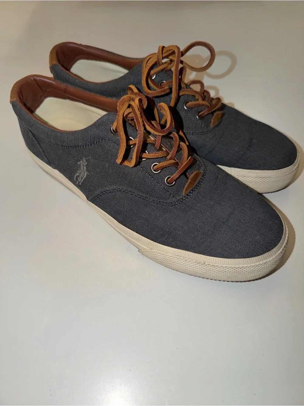 Polo by Ralph Lauren Charcoal Canvas Sneakers with Tan Accents